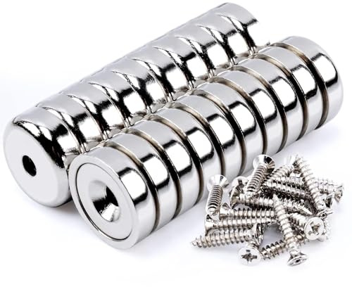 20 Stück Superstarke Neodym Magnete,Magnete Stark mit runder Basis und Löchern, 16 mm Seltenerdmagnete Topfmagnet mit Senklöchern und Schraube für Küchenhandwerk, Holz, Haltewerkzeuge zum Aufhängen