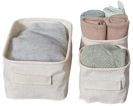 LOVE IT STORE IT Aufbewahrungskörbe klein - Körbchen Aufbewahrung für Kinderzimmer - Aufbewahrungskorb Bad - Beige - 3er Set, 2 Größen | Bad Organizer-Set, Ideal für Wickeltisch und Badezimmer, Set in 2 Größen
