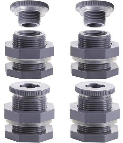 Paquete de 4 accesorios hembra de PVC de 3/4 pulgadas con enchufe y junta de sellado de silicona gruesa, kit de conector de barril de lluvia