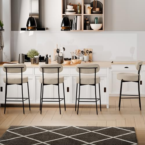 AISALL Barhocker 4er Set, Barhocker mit Lehne, Modern-Stil Barstuhl für Küchenstuhl, Tresenhocker, Design Hocker, runde Tresenhocker mit gut gepolstert, einfache Montage, Sitzhöhe 70 cm, Grau