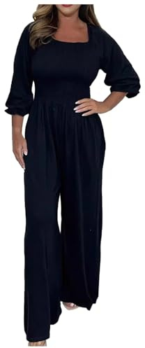 Combinaison Femme Ete- Combinaison De Travail Manches Longues éLastique Couleur Unie Jambe Large Jumpsuit Coupe AjustéE Casual LâChe Chic Et éLéGant Grande Taille Combishorts