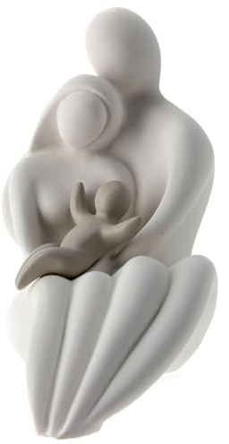 Sittande familj med barn, staty, vit/gråbrun, 15 cm
