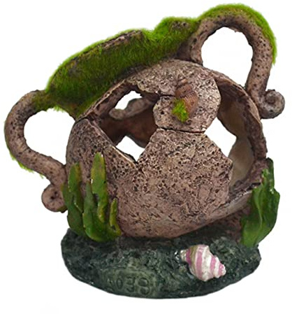 BESPORTBLE Mossy Jar Fish Tank Landscape Realistic Resin Decor Hiding Cave for Shrimp Fish Reptile Fresh Salt Water