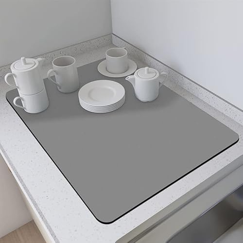 Kaffeemaschine Abtropfmatte 50 X 40 cm Schnelltrocknend Abtropfmatte Abtropfmatte Geschirr Abtropfmatte Geschirr Kaffeemaschine Matte Kaffeematte Abtropfmatte für Kaffeemaschinen Küchen (Hellgrau)