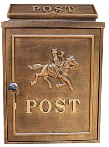 WANGCEPLSD Wandbriefkasten, Metallbriefkasten, Antik-Messing-Finish, Postbox für Den Außenbereich, 41x29x13cm, Passend für Standardbriefe, Abschließbar(Gold)