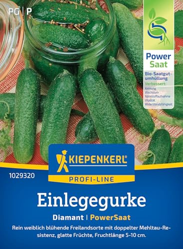 Kiepenkerl Einlegegurkensamen Diamant PowerSaat 1029320, Gemüsesaat | Bitterfrei, glatte Früchte, Cornichons, eingelegte Gurken, kompakt, für Beet, Freiland & Topf