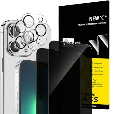 NEW'C 2 x Sichtschutz für iPhone 13 Pro Max für Panzerglas (6,7 Zoll) und 2x Kamera Panzer Schutz Glas Kameraschutz für iPhone 13 Pro Max (6,7 Zoll) -28 Grad verbesserter Sichtwinkel