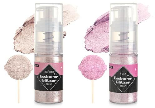 Essbarer Glitzer Spray 5g x 2 Farben Roségold und Rosa Goldpuder Essbar Glitzerpulver für Backen Lebensmittel Glitzer für Getränke, Erdbeeren, Cupcakes, Osterkuchen, Fondant, Cocktails, Schokolade