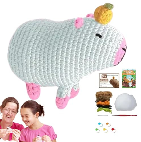 Häkeln Kit - komplettes Set Capibara Amigurumi Bastelset für Anfänger | Capibara Amigurumi Bastelset, Schritt für Schritt Anleitung, Premium Garn, Häkelnadeln u