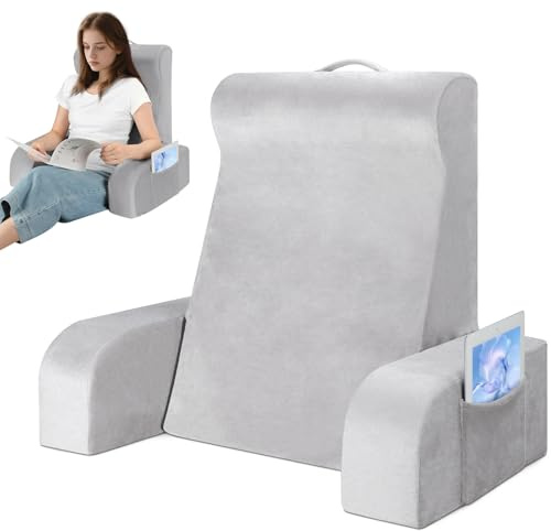 Babenest Coussin de lecture avec accoudoirs amovibles, coussin de dossier confortable et léger pour lit et canapé, dossier d'assise avec velours lavable pour lire, jouer ou regarder la télévision (L)