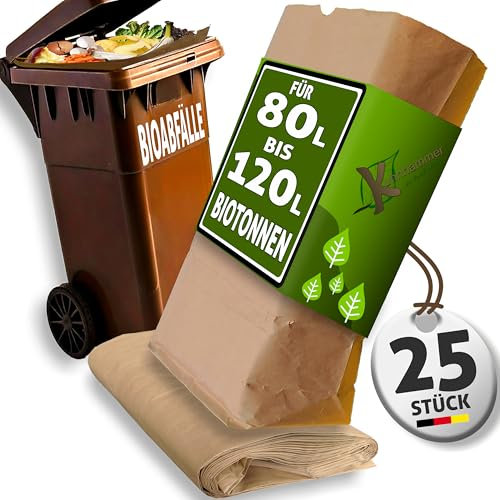 Sacchetti biotoni della spazzatura 80 l – 120 l I 25 sacchetti biotoni biomateriali I sacchetti di carta per biomateria senza madri, sacchetti di carta per rifiuti da giardino