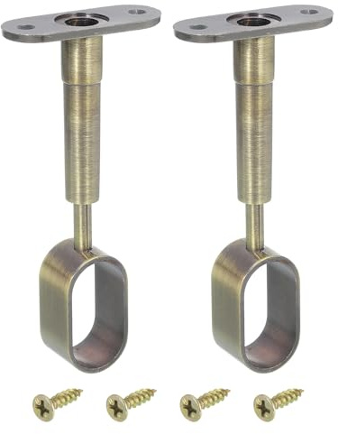 QUARKZMAN 2 Pcs Soporte De Estante De Armario Ovalado, Soporte De Tubo De Barra De Armario Ajustable En Altura, Soporte De Tubo De Pase Completo con Tornillos para Armario De Gabinete Bronce