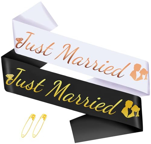 FloralGrace 2 Stück Just Married Bride to Be Schärpe und Groom to Be Schärpe Set, Gold Glitzer-Schärpen für Junggesellinnen und Junggesellenfeiern, Hochzeitsdeko