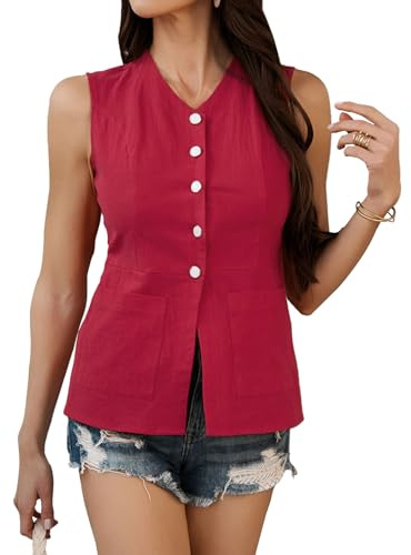 MINTLIMIT Womens Linen Vest Summer Sleeveless Button Down Tank Tops Business Casual Blazer Vest Waistcoat Jacket