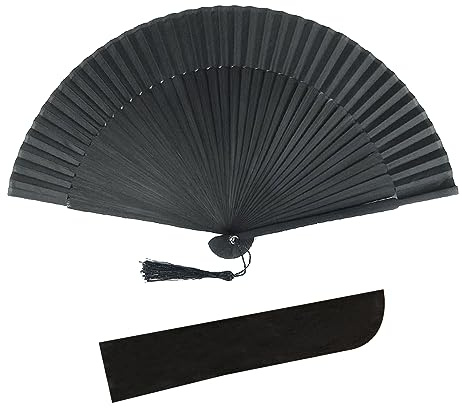 Nogsay Handfächer,Faltfächer Bambus Oxford Kungfu Rave Fächer Groß,Faltbare Hand Fan Chinesische Japanese Deko Sommer Fecher für Hochzeit,Party,Tanz,Musikfestival,Leistung (Schwarz 2#)