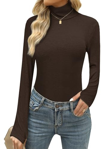 Terecey Womens Roll Neck Thermal Top Long Sleeve Thumb Hole Brown