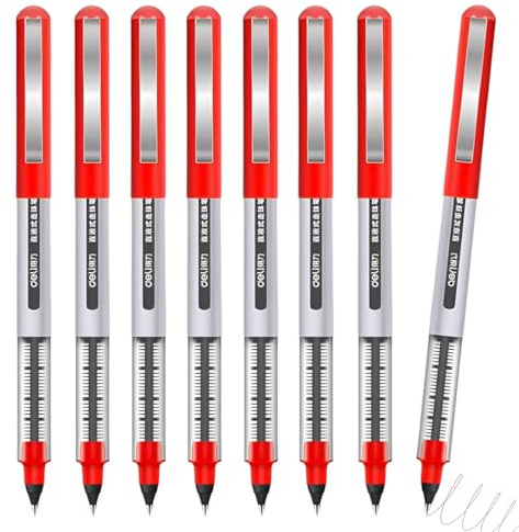 JUGUTA Stylo À Encre Roller, Stylos Roller Encre Liquide, Pointe Fine (0,5 Mm), Rouge, Lot De 8