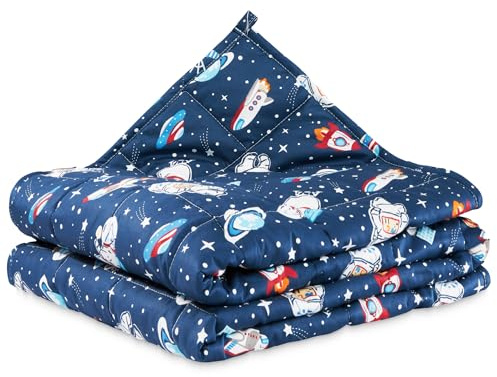 4FIZJO Gewichtsdecke Kinder 4 kg 100x150 cm, Therapiedecke, für Stressabbau & Angstzustände, Hypoallergene Glasperlen, weiche & kühlende Baumwolle - Außenschicht, für Kinder von 25-40 kg, Dunkelblau
