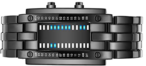 RASTKY Binary Blue LED Digital Watch Men and Women - Fashionable Future Technology Binary Watch with Avantgarde Design, Function, and Mineral Glass Mirror - Electronic