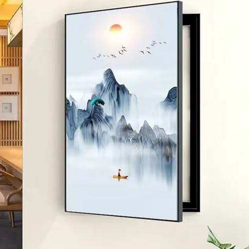 Cache Compteur Electrique, Cache Tableau Electrique Decoratif, Vertical Cache Compteur Électrique Mural Amovible Peinture Murale, pour Salon, Dortoir Et L'hôtel(Black 3,35 * 45cm/13.7 * 17.7in)