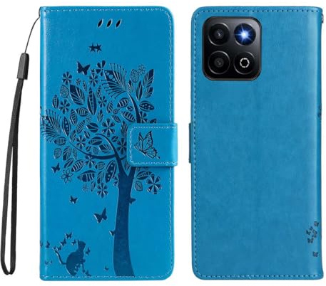 PEIYE Cover per Honor 400 Smart - Custodia in Pelle PU con Design a Rilievo, Silicone Soft Antiurto, Flip Libro con Portafoglio, Chiusura Magnetica - Case -Blu