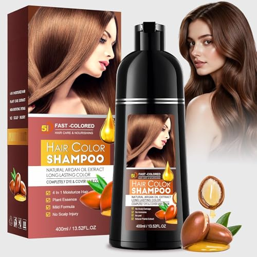 Shampoing Colorant Chatain Foncé 3 en 1,Hair Dye Shampoo 400ML,Coloration Naturelle et Durable,Color Shampoo Instantané pour Cheveux Gris,Teinture Facile à Utiliser à la Maison (Châtain)