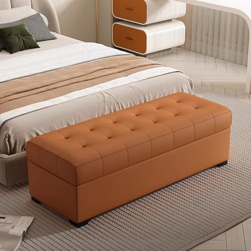 Elegant läderförvaringsottoman med dolt fack tuftad design för vardagsrum sovrum och entré – snygg och funktionell sittlösning