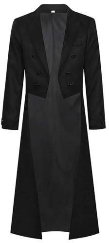 DASONLUE Abbigliamento medievale da uomo Frack Trench lungo colletto alto steampunk cappotto gotico giacca slim morbida elegante giacca a vento con bottoni e tasche giacca blazer carnevale, Nero , XXL