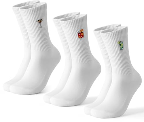 BONANGEL Aperol Spritz Socken Damen Herren 39-42 43-46 Tennissocken | Sneaker Socken Baumwolle Bestickte Lustige Sportsocken Atmungsaktive Statement Socken Weiß Mit Motiv 3 Paar