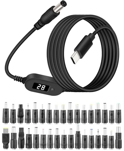 GELRHONR Câble USB-C PD 140W vers DC avec 34 embouts, Charge Rapide, Câble 1 mètre, Tension Réglable 5V-9V-12V-15V-20V-28V pour Ordinateur Portable
