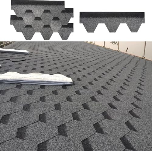 Tejas asfálticas grises para techos, 100x32.5cm, Tejas impermeables con adhesivo termofusible, para superficies planas e inclinadas, para la renovación de casas y techos antiguos(21pcs)