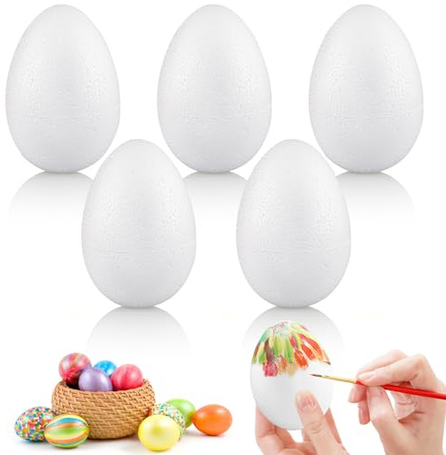 FainFun Uova di Pasqua da Dipingere, Confezione da Confezione da 5 Uova di Polistirolo, Altezza 10 cm, Ø Circa 7 cm, Plastica da Riempire, per Decorazioni Pasquali, Fai da Te, Regalo