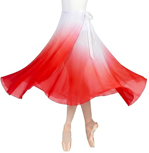 Baisdan Jupe Danse Classique, Jupe Ballet Longue Portefeuille en Mousseline avec Ceinture Réglable pour Femmes Blanc Rouge