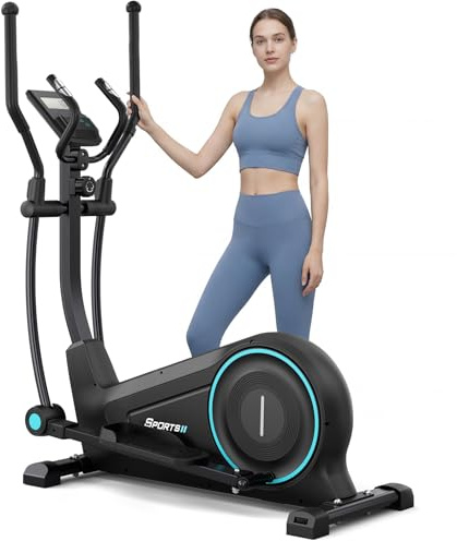 Dripex Cross Trainer, Ultra Quiet Magnetic Elliptical Machine For Home, 38CM Stride Elliptical Cross Trainer w/ 16 Levels Resistance, 8KG Flywheel, LCD Monitor, Pulse Sensors, Device Holder (Blue)