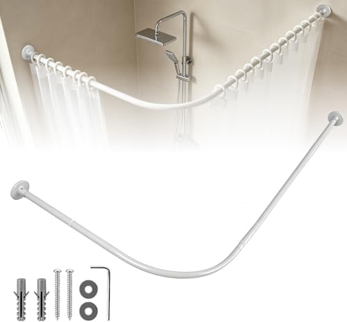 Duschvorhangstange L-Form 70-95cm x 105-165cm Verstellbare Duschstange Ecke aus Edelstahl,Duschvorhangschienenhalterung,für Badewanne Badezimmer Ankleidezimmer,ohne Bohren