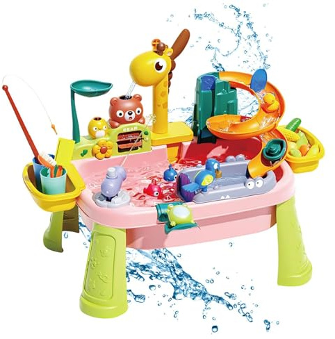 CHIBIWER Wasserspieltisch Kinders Outdoor, 59x42x33cm ABS Wassertisch, Planschbecken Mit Fließendem Wasser, Giraffen Wasserhahn Angelspielzeug, Wasserspielzeug Für Wasser Spieltisch, Garten
