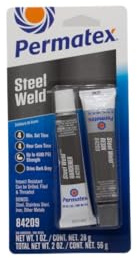 Permatex 84209 Steel Weld Epoxy, Easy To Use, Multi-metal Epoxy, Can be drilled, filed and Threaded Permanent Strength up to 4500 PSI 1 x 56g