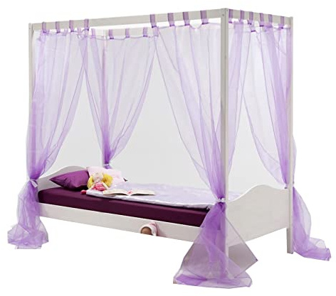 IDIMEX Lit à baldaquin Nadine Couchage 90x200 cm 1 Personne idéal pour Enfant, en pin Massif lasuré Blanc
