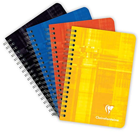 Clairefontaine 8500C - Spiralheft / Notizbuch mit Doppelspirale 9x14cm, 90 Blatt 90g, blanko, Einband aus beschichtetem, glänzendem und wasserfestem Karton, farbig sortiert, 1 Stück