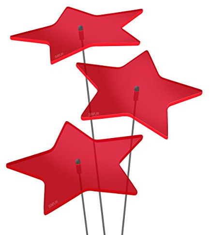 SUNPLAY Sonnenfänger Sterne Stella in ROT, 3 Stück je 10 cm Durchmesser im Set + 35 cm Schwingstäbe