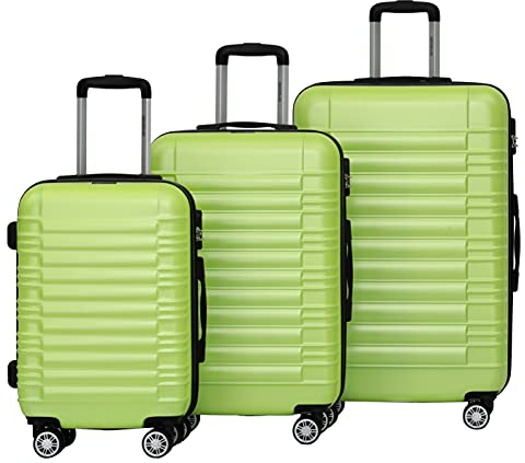 BEIBYE 2088 Zwillingsrollen Reisekoffer Koffer Trolleys Hartschale M-L-XL-Set (Green, Set)