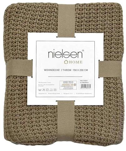 nielsen HOME Manta Alen de Punto, 150x200 cm, Arena, 100% algodón, de Punto, Punto Grueso, Ökotex, Manta de Punto, Manta cómoda, Elegante y a la Moda
