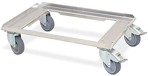 BRB Alu Transportroller für 600x400 mm Behälter, 4 Lenkrollen, 2 mit Feststellbremse, Räder mit grauen Gummilaufflächen