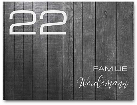 Selbstklebendes Namensschild aus Holz mit Familiennamen und Hausnummer oder als Türschild mit Kordel zum Aufhängen