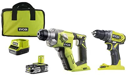 Pack RYOBI Perceuse Visseuse 18V One Plus R18DD2-0 - Marteau perforateur 18V One+ R18SDS-125S - Batterie LithiumPlus 2.5Ah - Chargeur rapide