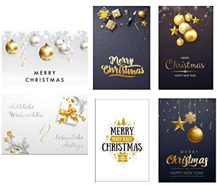 6 edle Premium Weihnachtskarten Klappkarten 12x18cm mit 6 edlen weißen Umschläge - rechteckige Grußkarten für Weihnachten Karten Postkarten Weihnachtskarten für Weihnachtsgrüsse