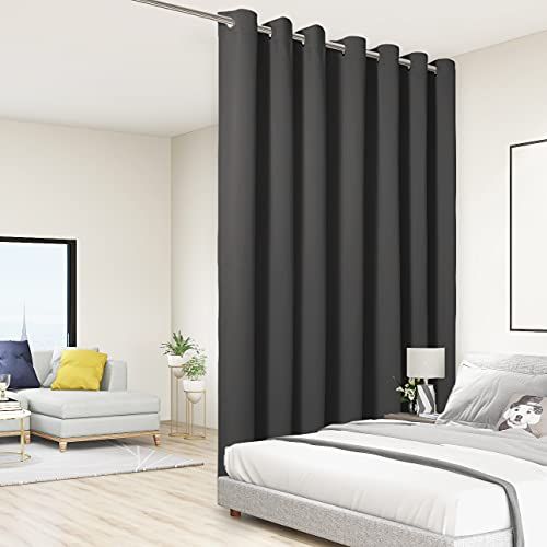 BONZER Room Divider Curtain Total Privacy Wall Grommet Thermal Insulated Soundproof Extra Wide Blackout Curtains for Bedroom Living Room, 9ft Wide x 7ft Tall [84.00 x 108.00] 1 Panel, Dark Grey