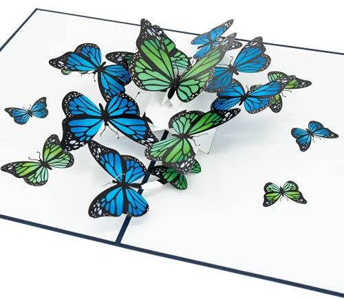 LIMAH® Pop-Up 3D Grußkarte/Schmetterling Karte zum Geburtstag, Muttertag, Valentinstag, zur Genesung oder als Dankeskarte/Schmetterlinge Motiv/in Blau