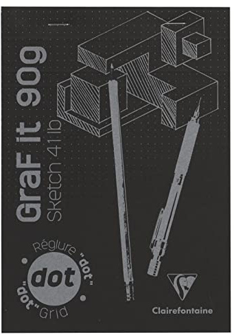 Clairefontaine 96843C - Packung mit 5 Blöcken GraF'it, geheftet, ideal für Skizzen und Zeichnungen, 40 Blatt abtrennbar, DOT Lineatur, DIN A5 14,8x21 cm 90g, Schwarz, 1 Pack