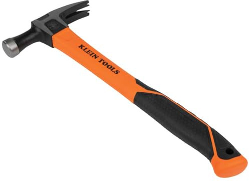 Klein Tools H80718 - Martello da 510 g con testa liscia, manico antiscivolo in fibra di vetro con impugnatura ammortizzante e foro per legare, 38,1 cm